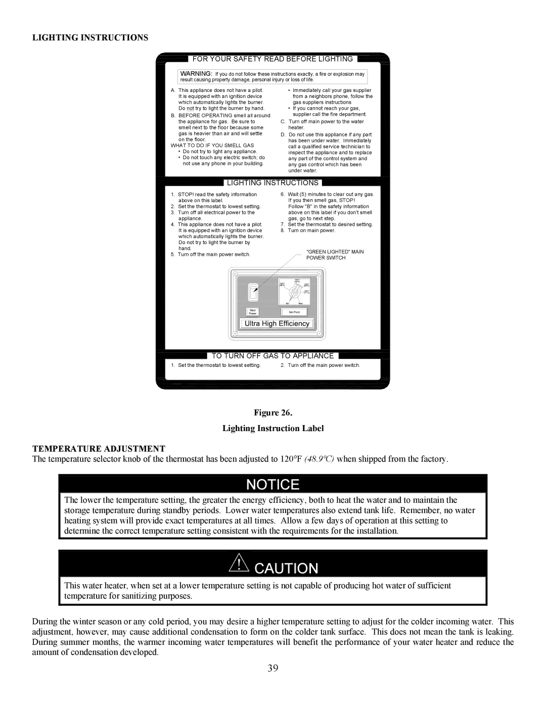 Bradford-White Corp EF operation manual Lighting Instructions, Temperature Adjustment 