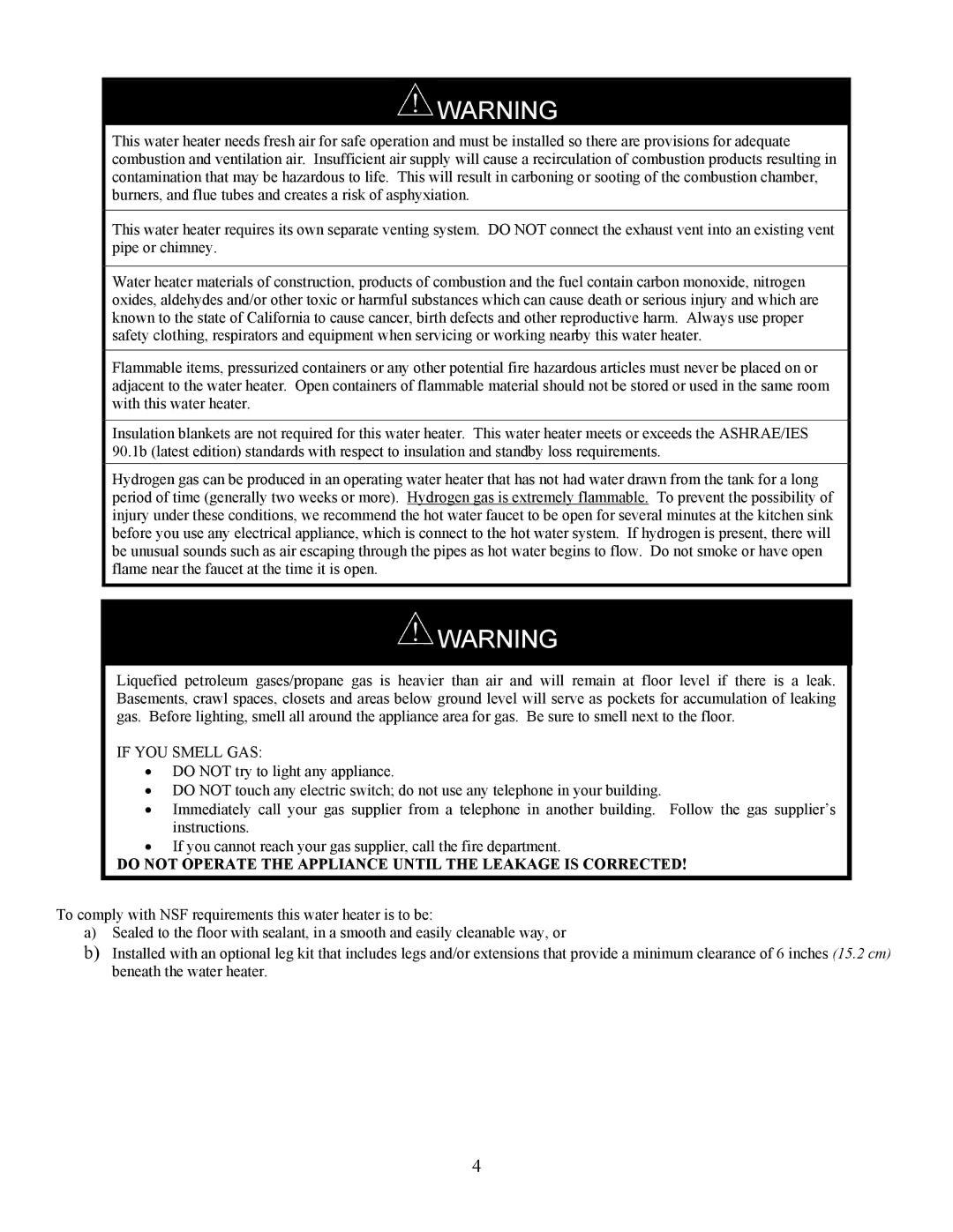 Bradford-White Corp EF operation manual If YOU Smell GAS, Do not Operate the Appliance Until the Leakage is Corrected 