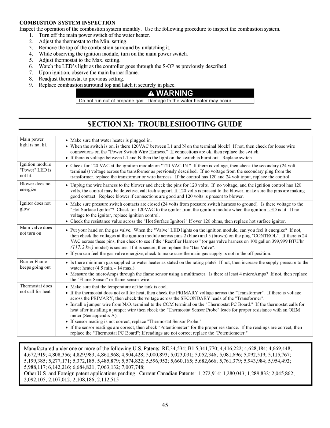 Bradford-White Corp EF operation manual Section XI Troubleshooting Guide, Combustion System Inspection 