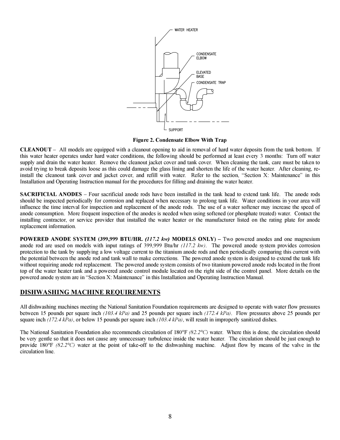 Bradford-White Corp EF operation manual Dishwashing Machine Requirements, Condensate Elbow With Trap 