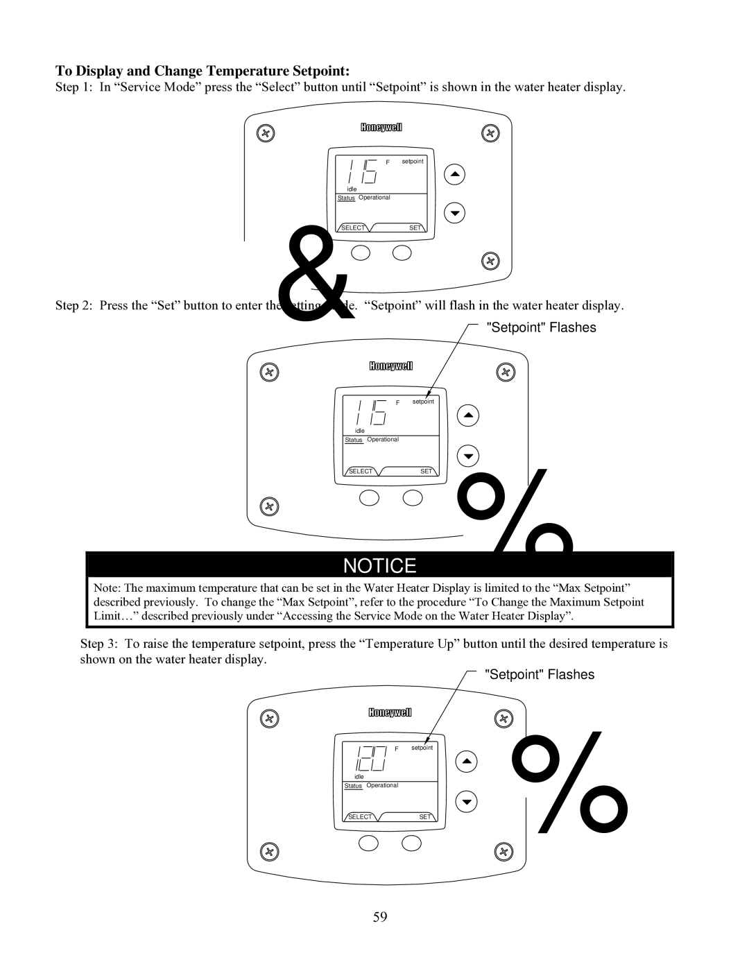 Bradford-White Corp EFR-1-60T1206EN, EFR160T120 warranty To Display and Change Temperature Setpoint, Setpoint Flashes 