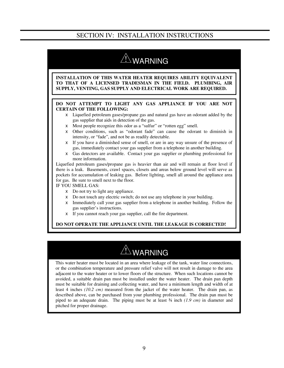 Bradford-White Corp EFR-1-60T1206EN, EFR160T120 warranty Section IV Installation Instructions 