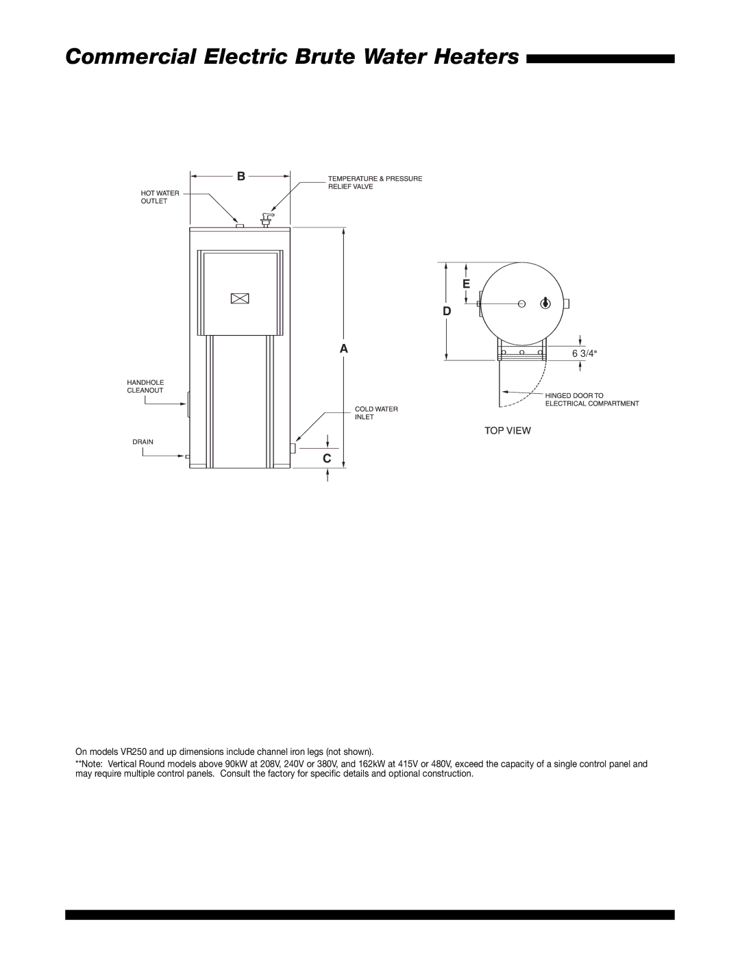 Bradford-White Corp Electric Brute Water Heater warranty Commercial Vertical Round Electric Brute, Depth 