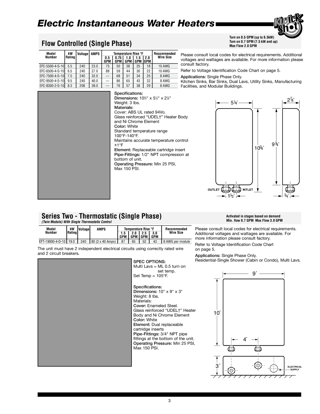 Bradford-White Corp Electric Instantaneous Water Heaters warranty Flow Controlled Single Phase 