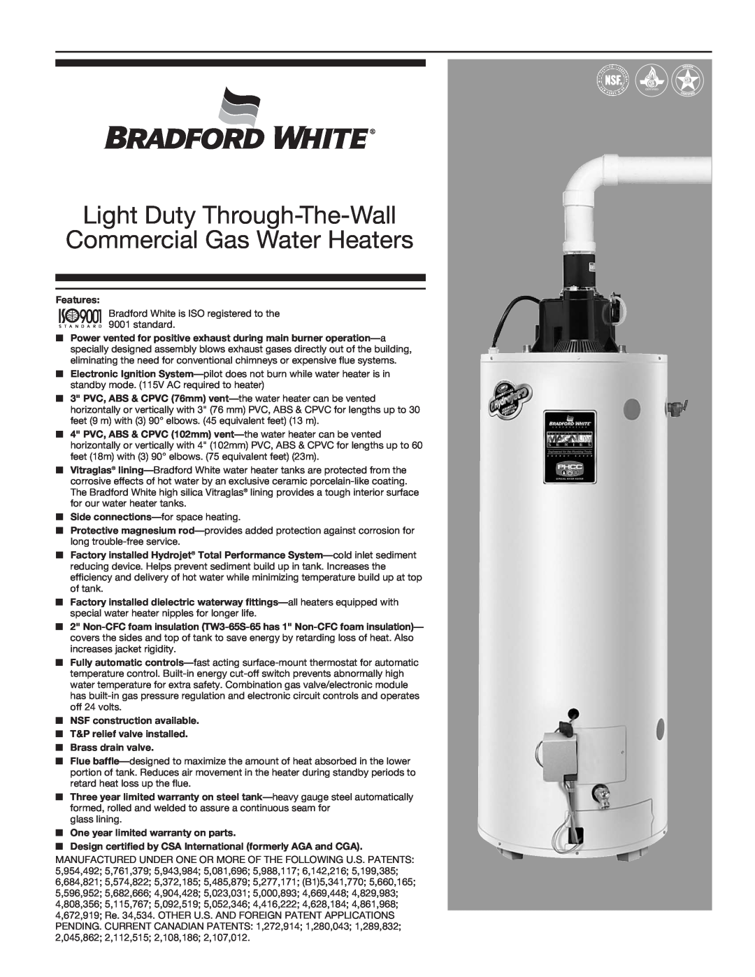 Bradford-White Corp warranty Light Duty Through-The-Wall Commercial Gas Water Heaters 