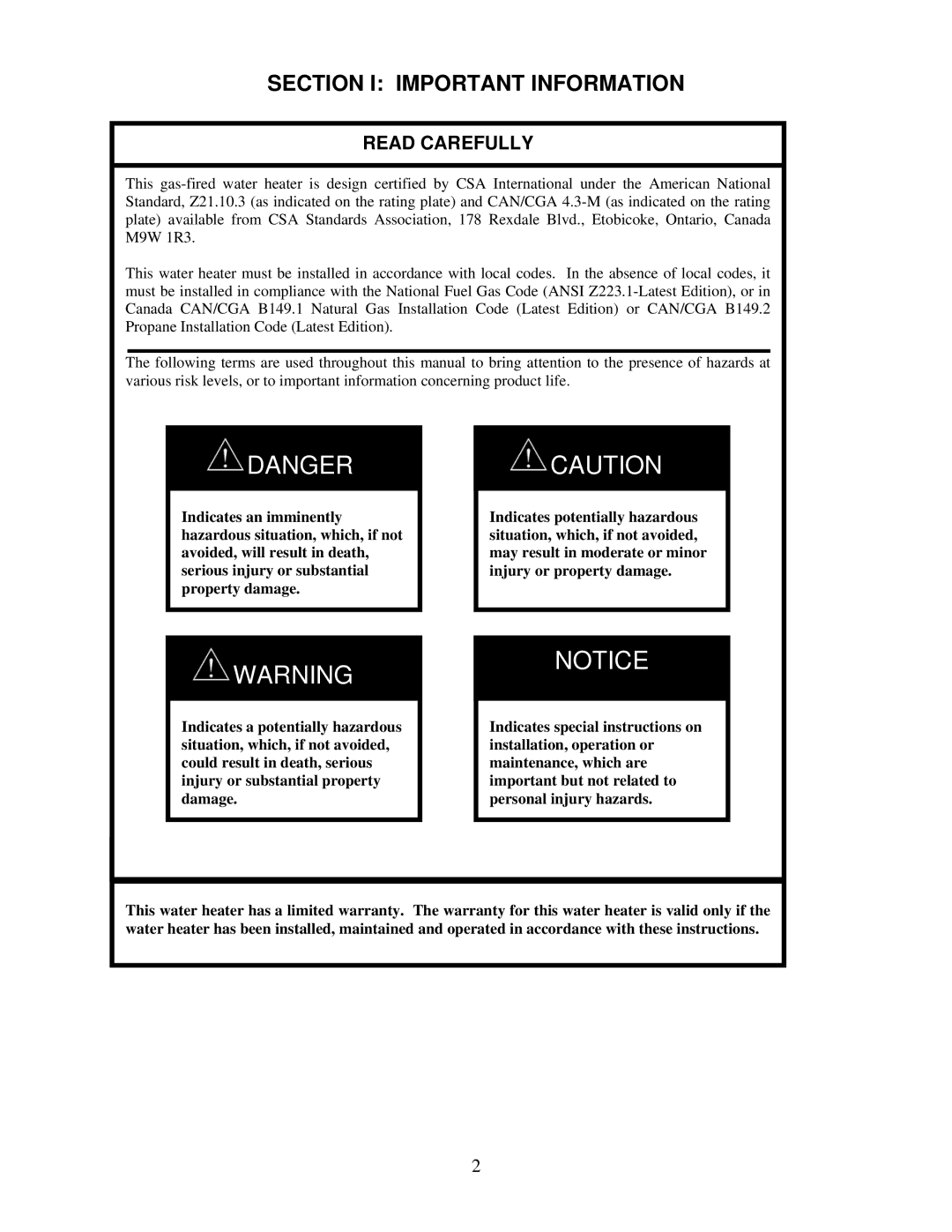 Bradford-White Corp IGE-199R, IGE-199C instruction manual Section I Important Information, Read Carefully 