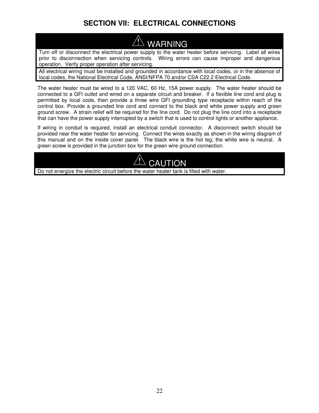 Bradford-White Corp IGE-199R, IGE-199C instruction manual Section VII Electrical Connections 