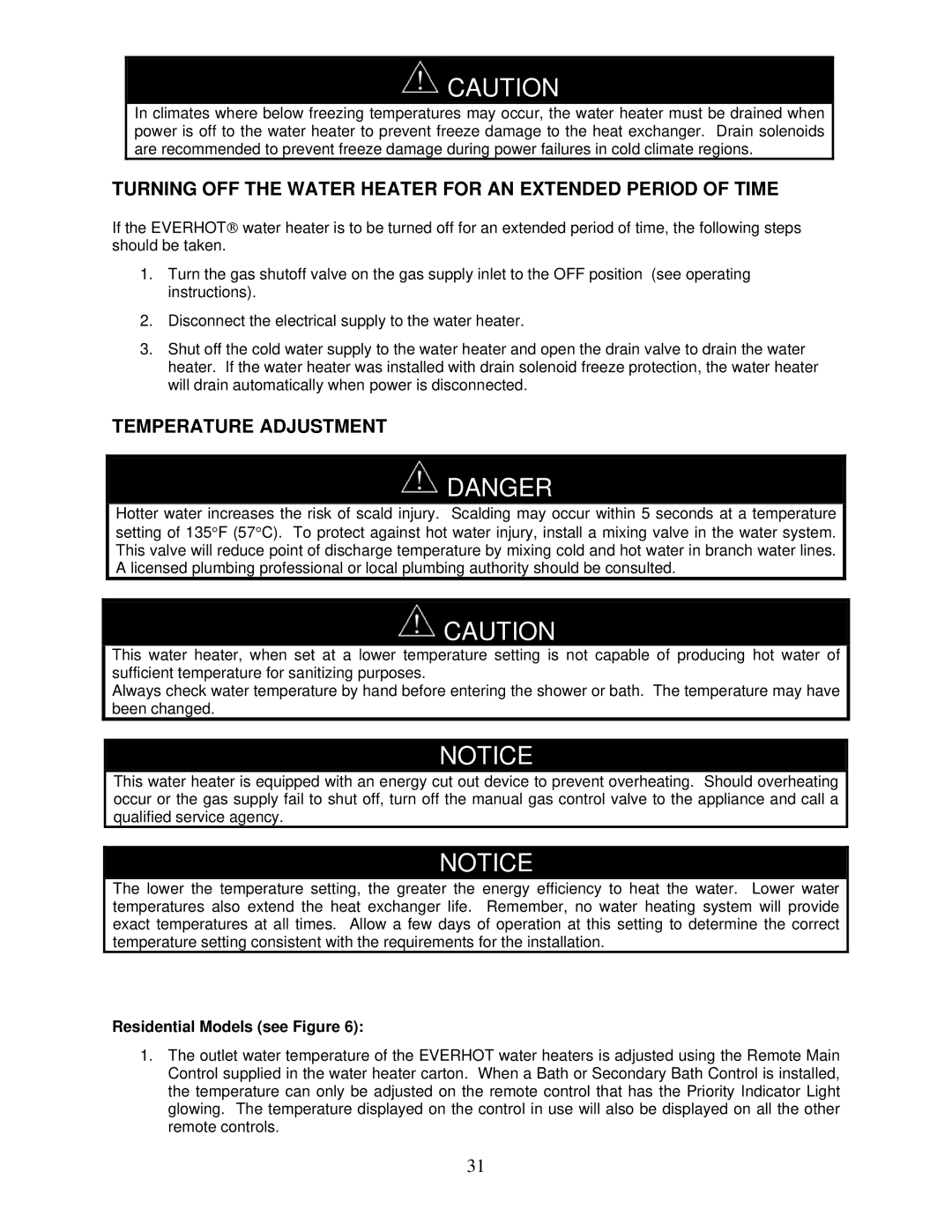 Bradford-White Corp IGE-199C Turning OFF the Water Heater for AN Extended Period of Time, Residential Models see Figure 