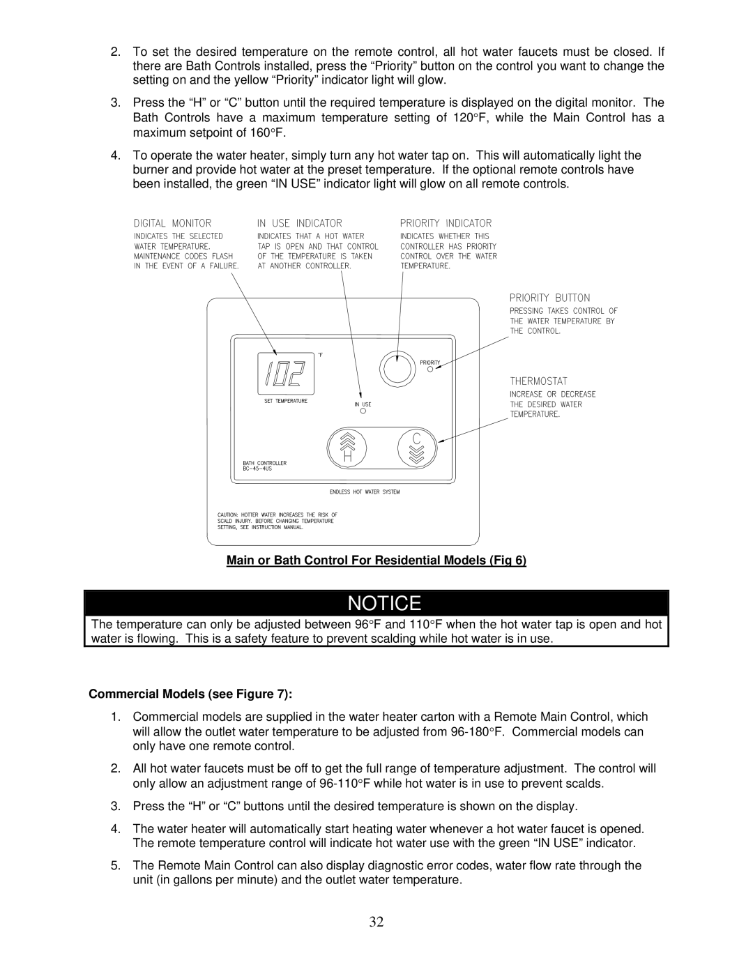 Bradford-White Corp IGE-199R, IGE-199C Main or Bath Control For Residential Models Fig, Commercial Models see Figure 