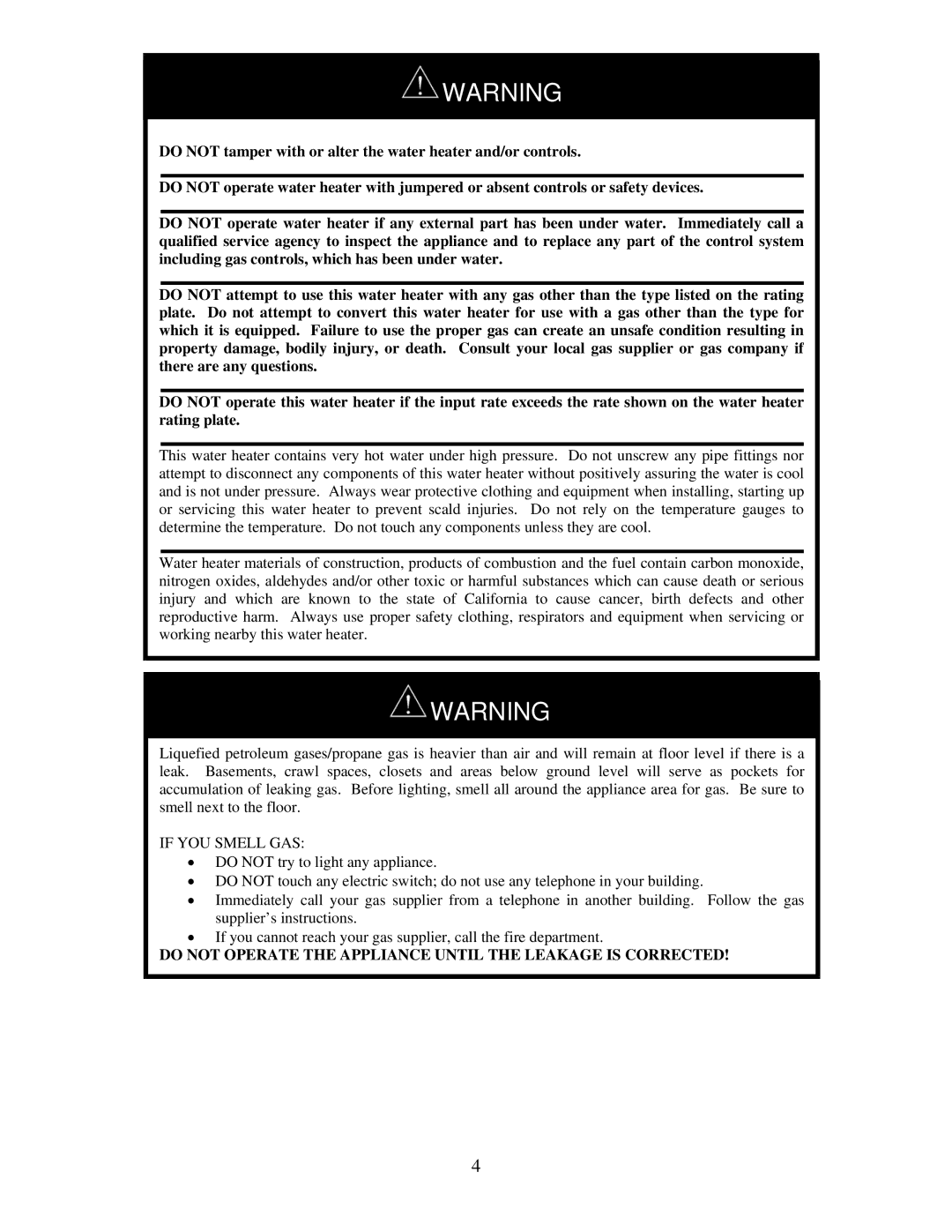 Bradford-White Corp IGE-199R, IGE-199C instruction manual Do not Operate the Appliance Until the Leakage is Corrected 