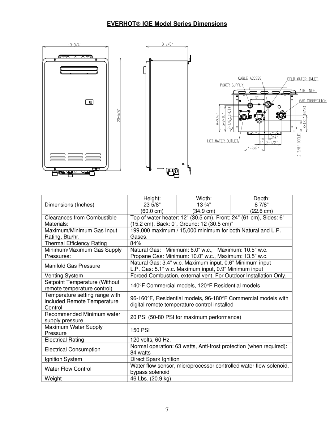 Bradford-White Corp IGE-199C, IGE-199R instruction manual EVERHOT→ IGE Model Series Dimensions 