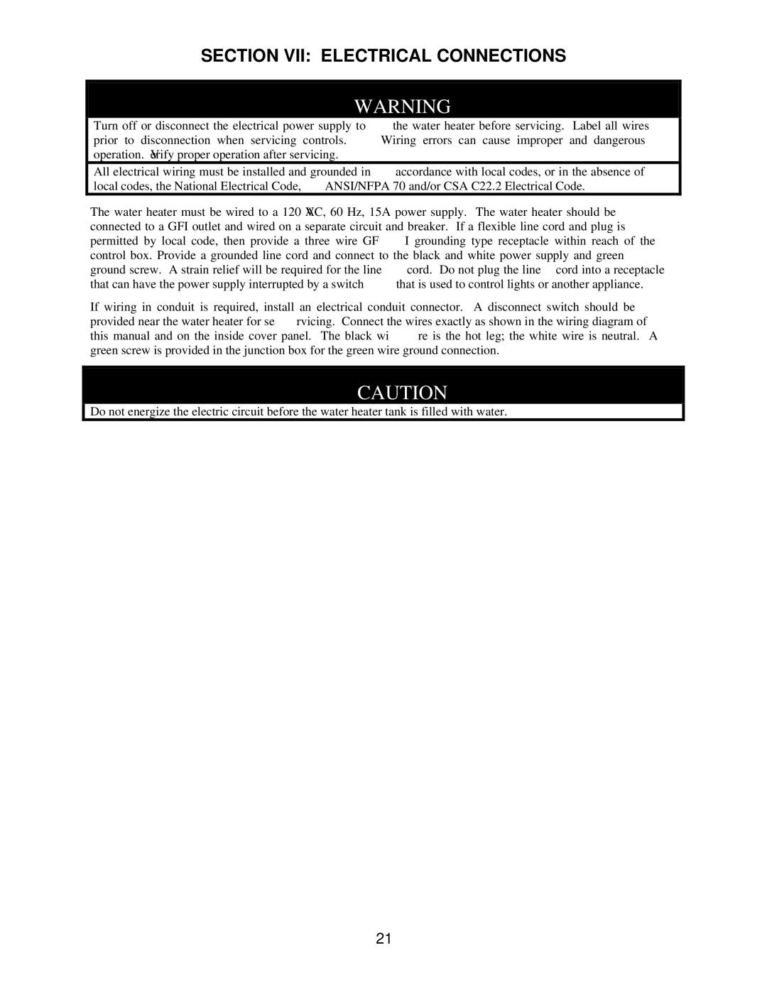 Bradford-White Corp IGE-199C Series, IGE-199R Series instruction manual Section VII Electrical Connections 