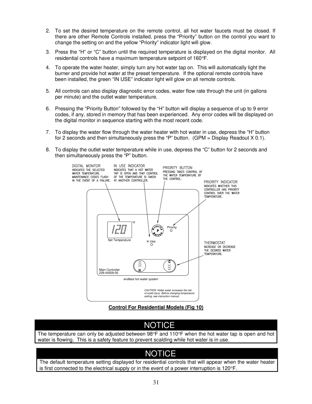 Bradford-White Corp IGE-199C Series, IGE-199R Series instruction manual Control For Residential Models Fig 