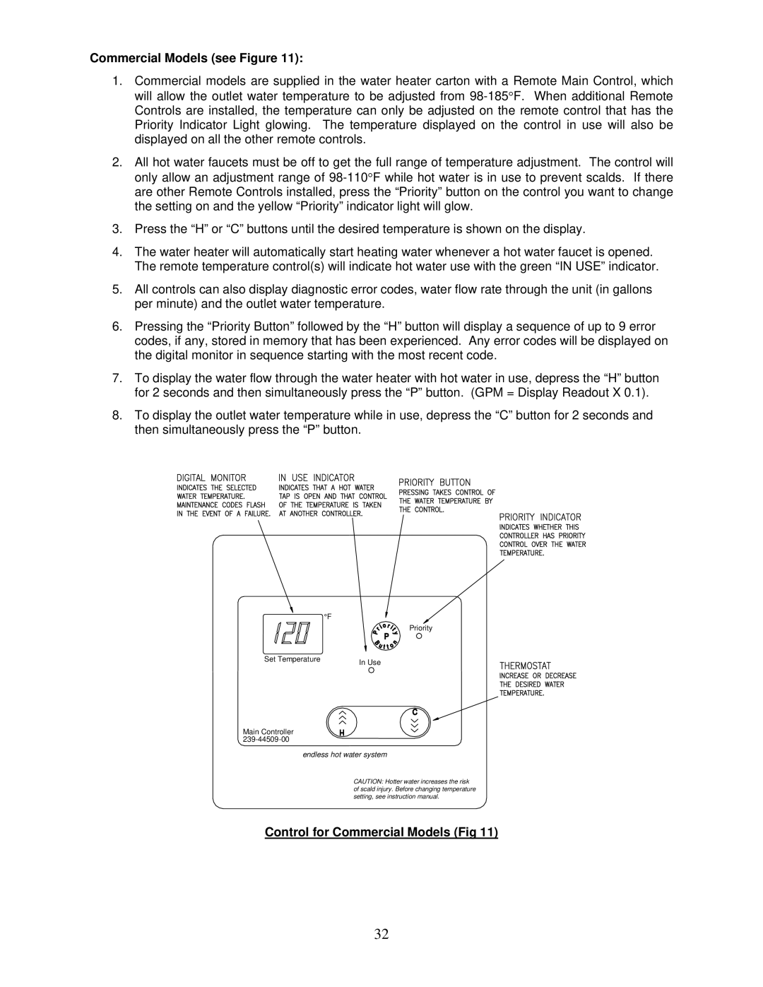 Bradford-White Corp IGE-199R Series, IGE-199C Series Commercial Models see Figure, Control for Commercial Models Fig 