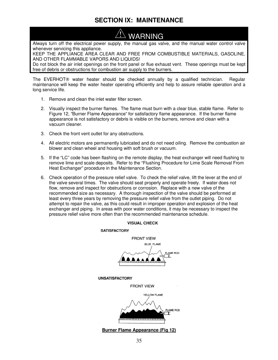 Bradford-White Corp IGE-199C Series, IGE-199R Series instruction manual Section IX Maintenance, Burner Flame Appearance Fig 