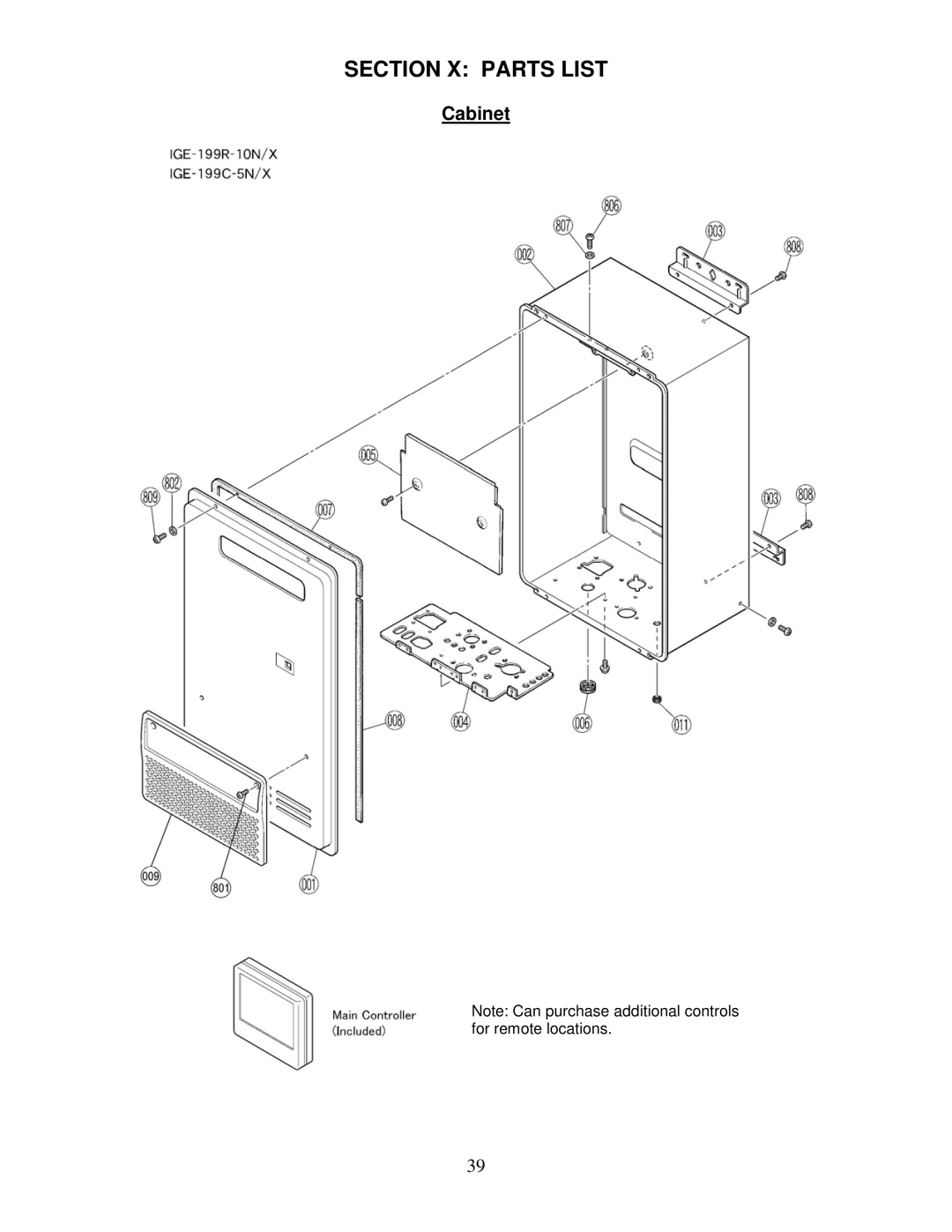 Bradford-White Corp IGE-199C Series, IGE-199R Series instruction manual Section X Parts List 