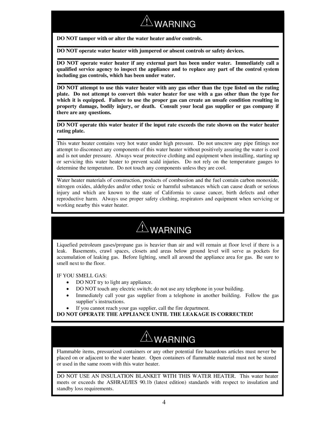 Bradford-White Corp IGE-199R Series, IGE-199C Series Do not Operate the Appliance Until the Leakage is Corrected 