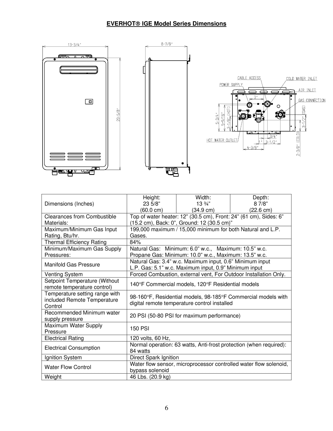 Bradford-White Corp IGE-199R Series, IGE-199C Series instruction manual EVERHOT→ IGE Model Series Dimensions 