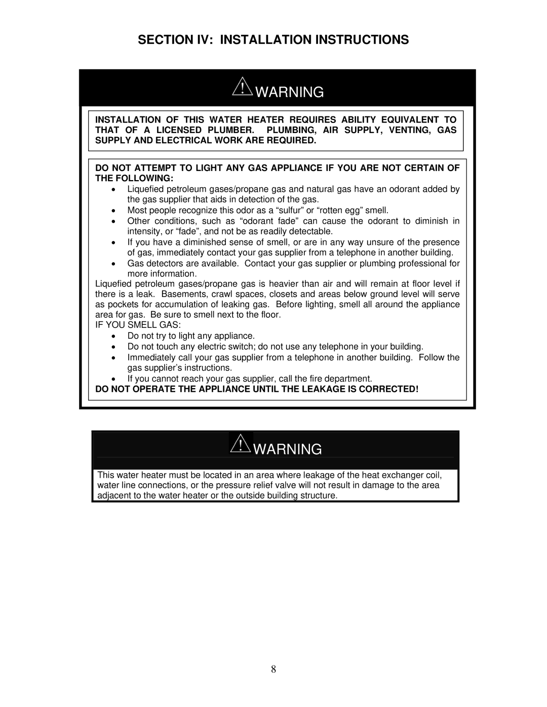 Bradford-White Corp IGE-199R Series, IGE-199C Series instruction manual Section IV Installation Instructions 