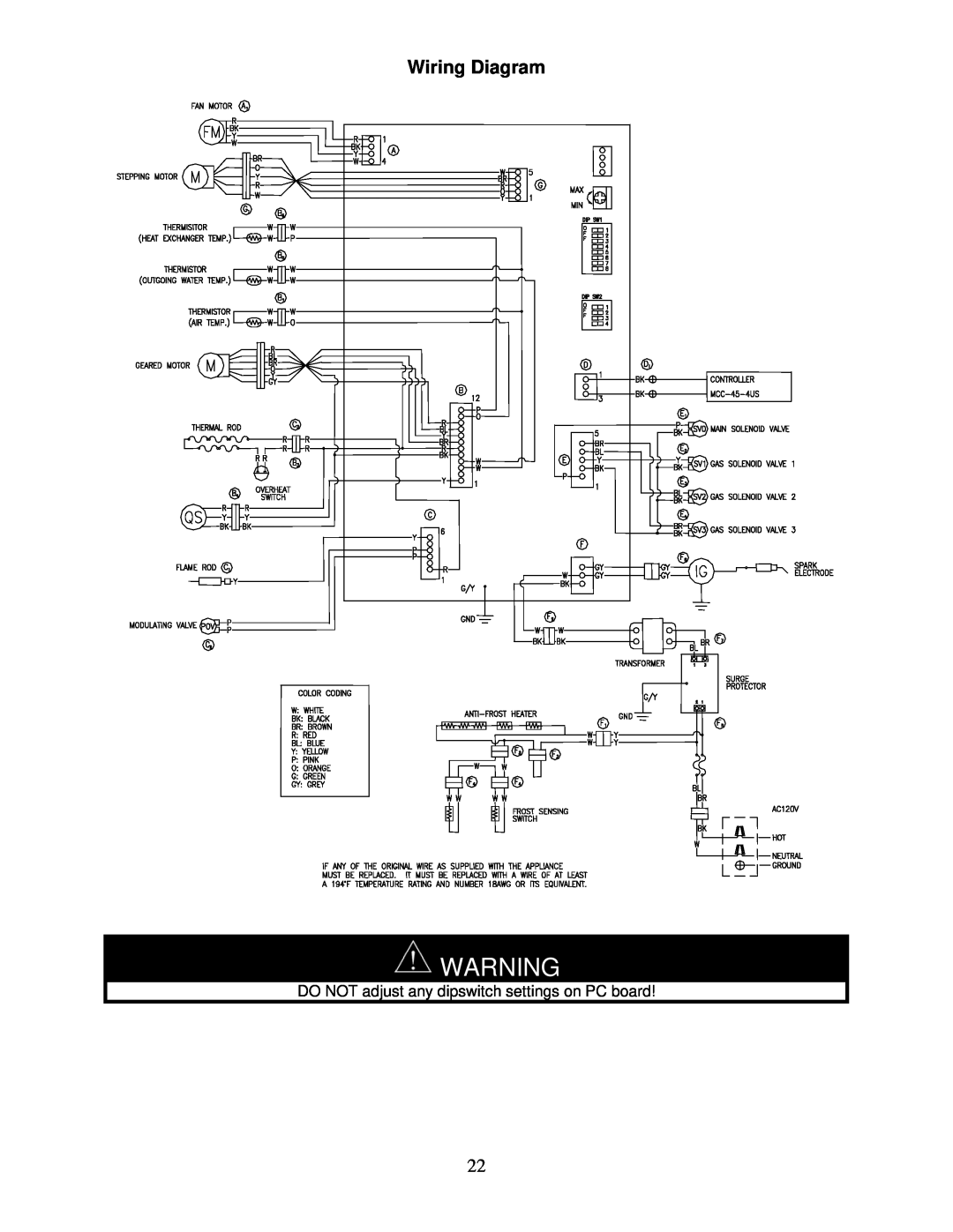 Bradford-White Corp IGE-199R Series, IGE-199C Series Wiring Diagram, DO NOT adjust any dipswitch settings on PC board 