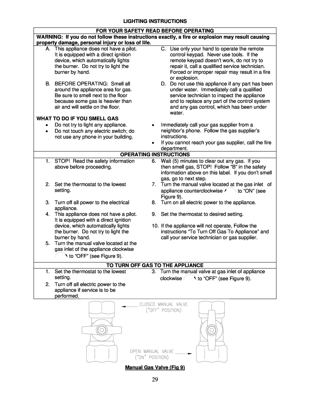 Bradford-White Corp IGE-199C Series Operating Instructions, To Turn Off Gas To The Appliance, Manual Gas Valve Fig 