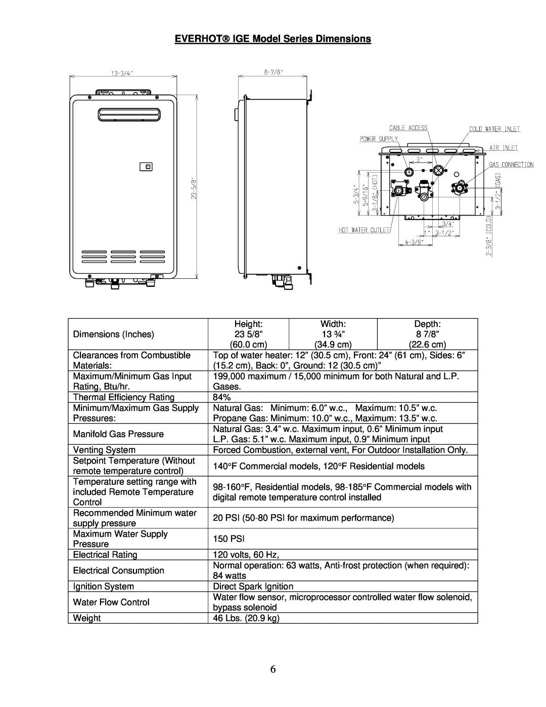 Bradford-White Corp IGE-199R Series, IGE-199C Series instruction manual EVERHOT→ IGE Model Series Dimensions 