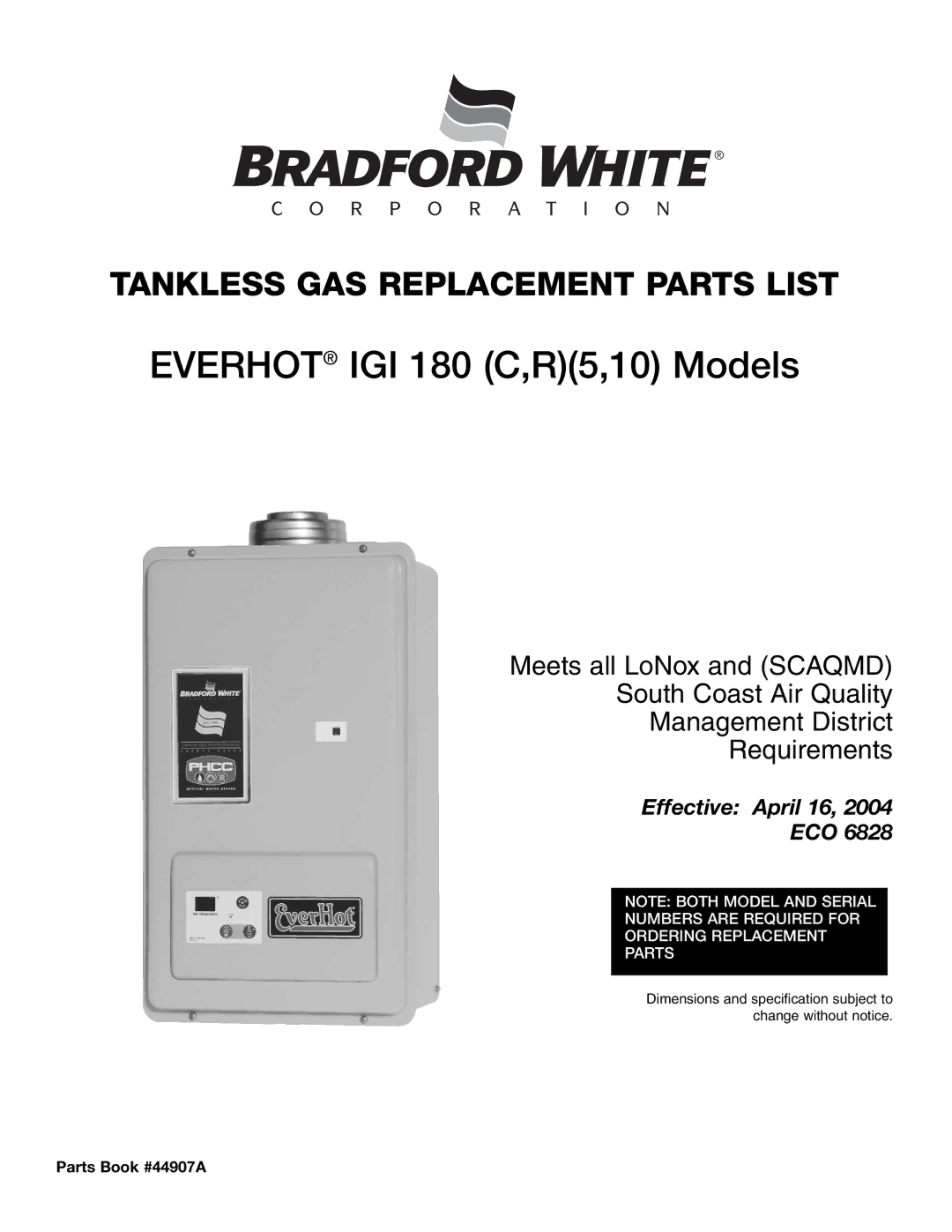 Bradford-White Corp IGI-1805, IGI-18510 dimensions Everhot IGI 180 C,R5,10 Models 