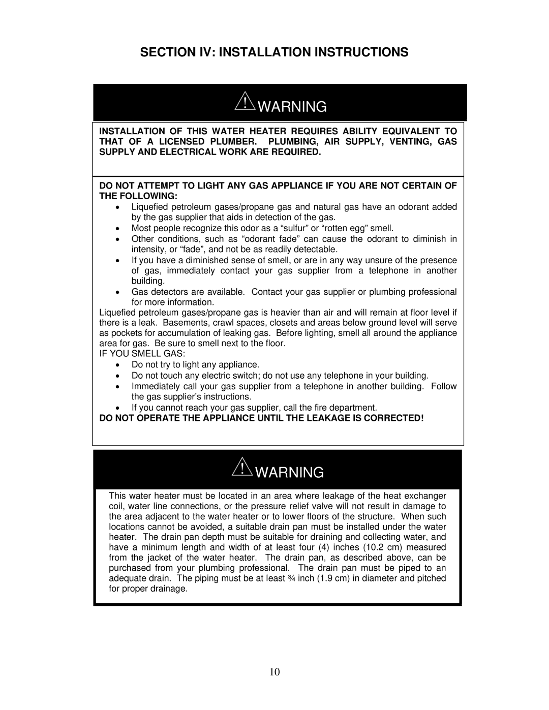 Bradford-White Corp IGI-180R, IGI-180C instruction manual Section IV Installation Instructions 