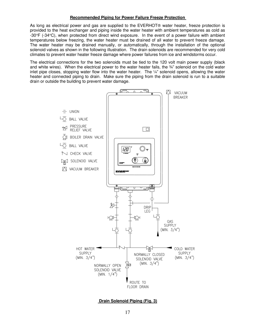 Bradford-White Corp IGI-180C, IGI-180R Recommended Piping for Power Failure Freeze Protection, Drain Solenoid Piping Fig 