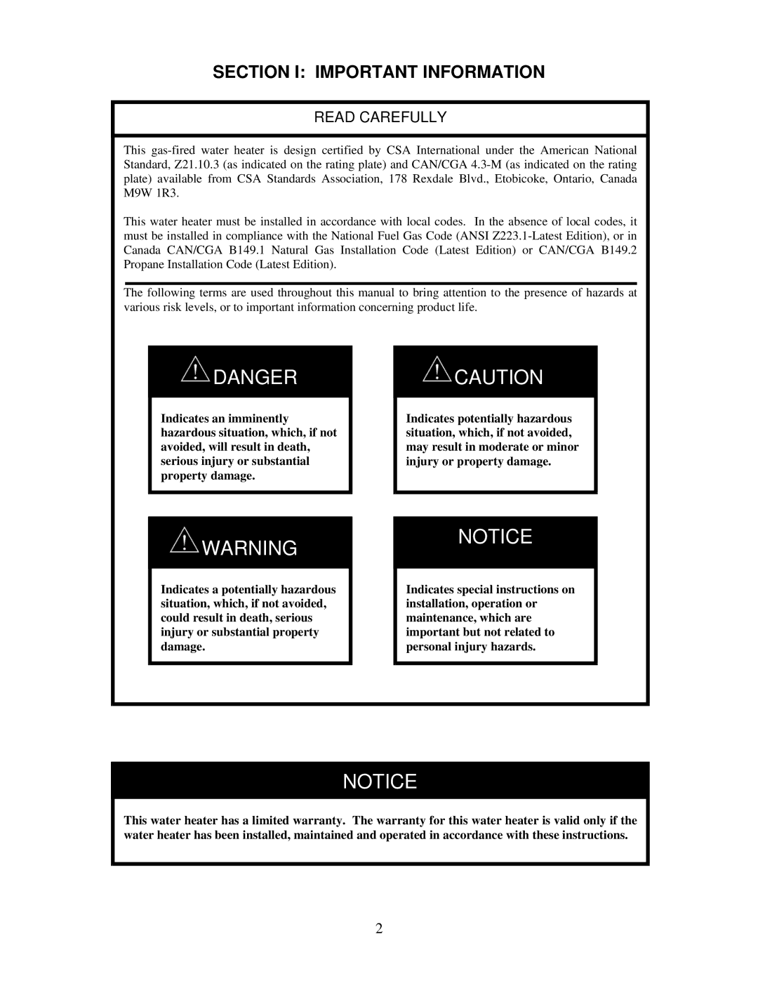 Bradford-White Corp IGI-180R, IGI-180C instruction manual Section I Important Information, Read Carefully 