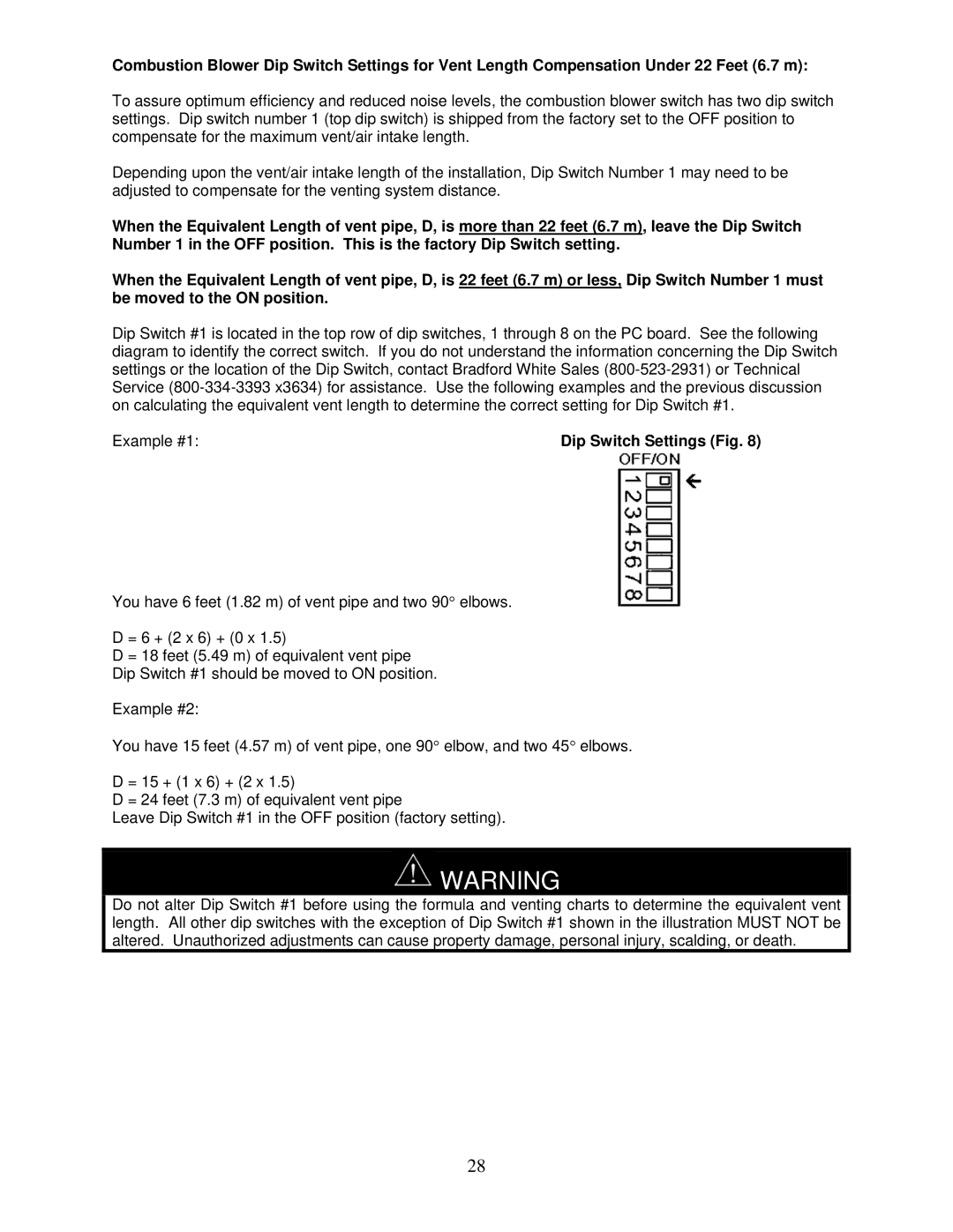 Bradford-White Corp IGI-180R, IGI-180C instruction manual Dip Switch Settings Fig 