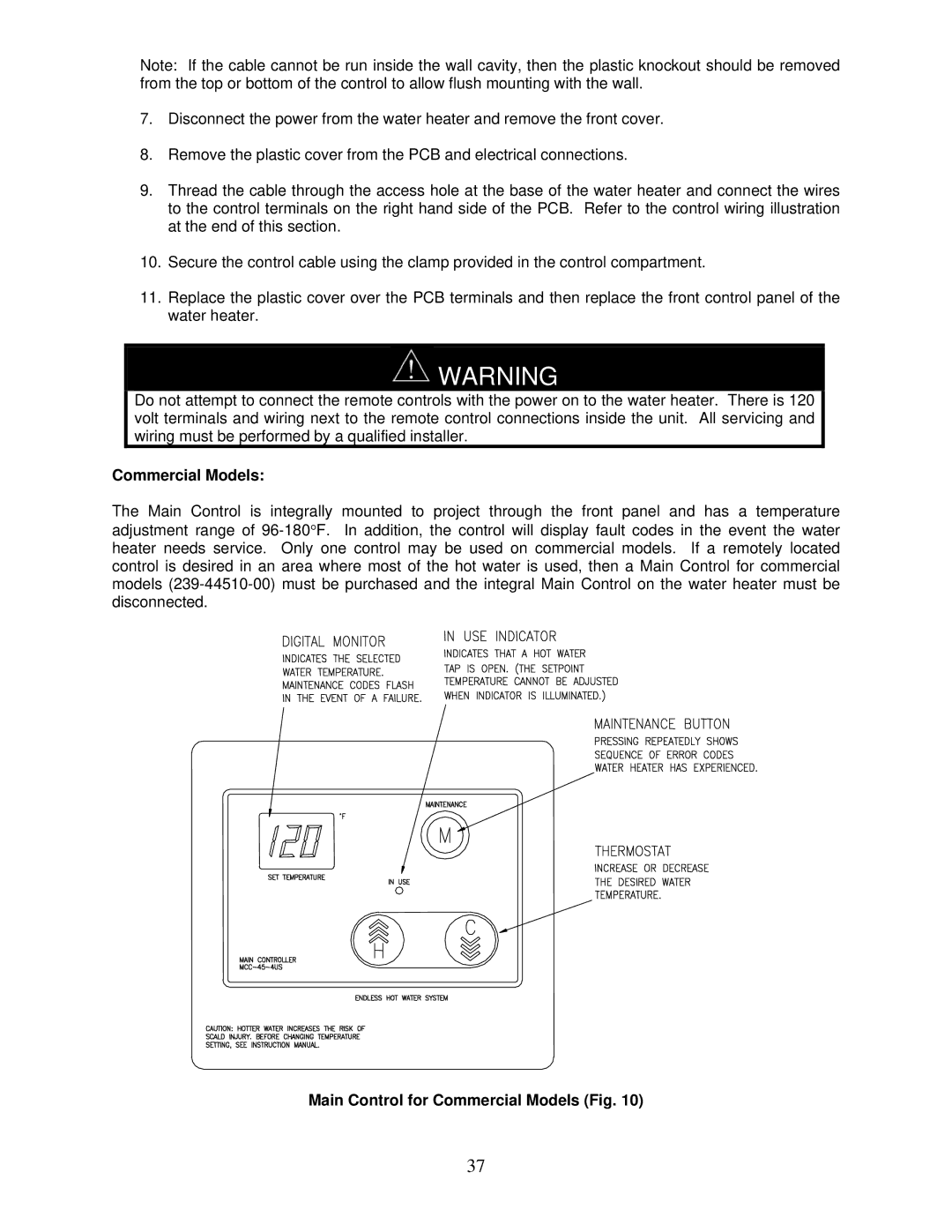 Bradford-White Corp IGI-180C, IGI-180R instruction manual Main Control for Commercial Models Fig 