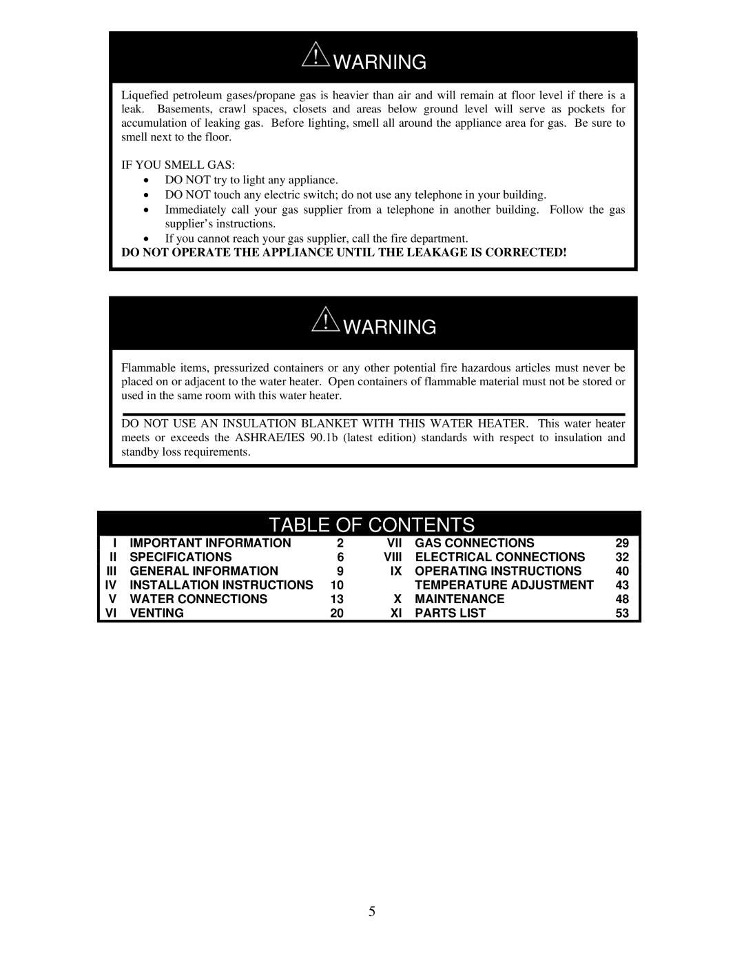 Bradford-White Corp IGI-180C, IGI-180R instruction manual Table of Contents 