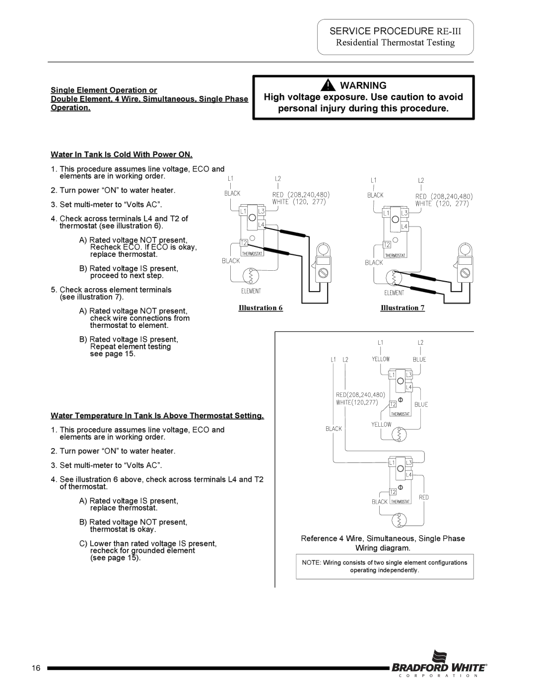 Bradford-White Corp M-2-50T6DS service manual Service Procedure RE-III, Water In Tank Is Cold With Power on 