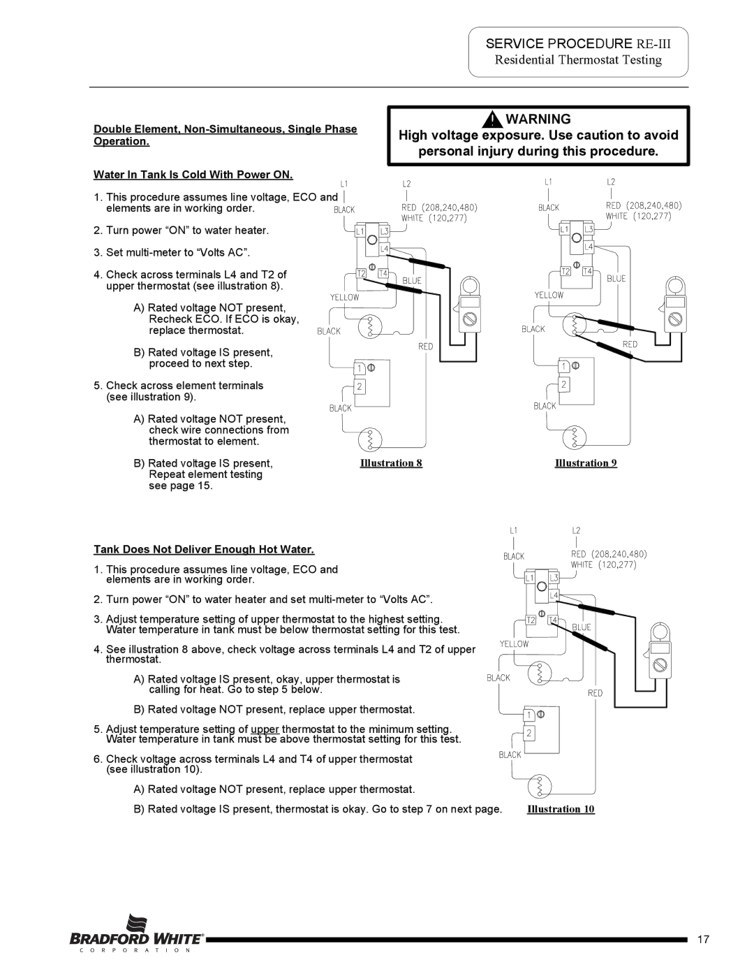 Bradford-White Corp M-2-50T6DS service manual Double Element, Non-Simultaneous, Single Phase Operation 