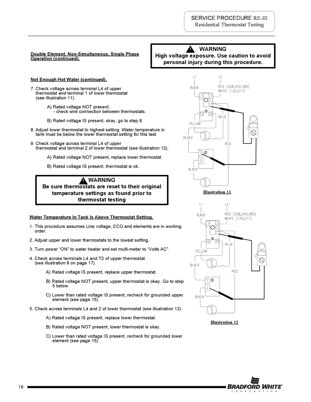 Bradford-White Corp M-2-50T6DS service manual Be sure thermo stats are reset to their original 