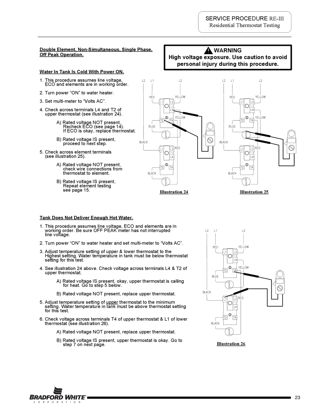 Bradford-White Corp M-2-50T6DS service manual Turn power on to water heater Set multi-meter to Volts AC 