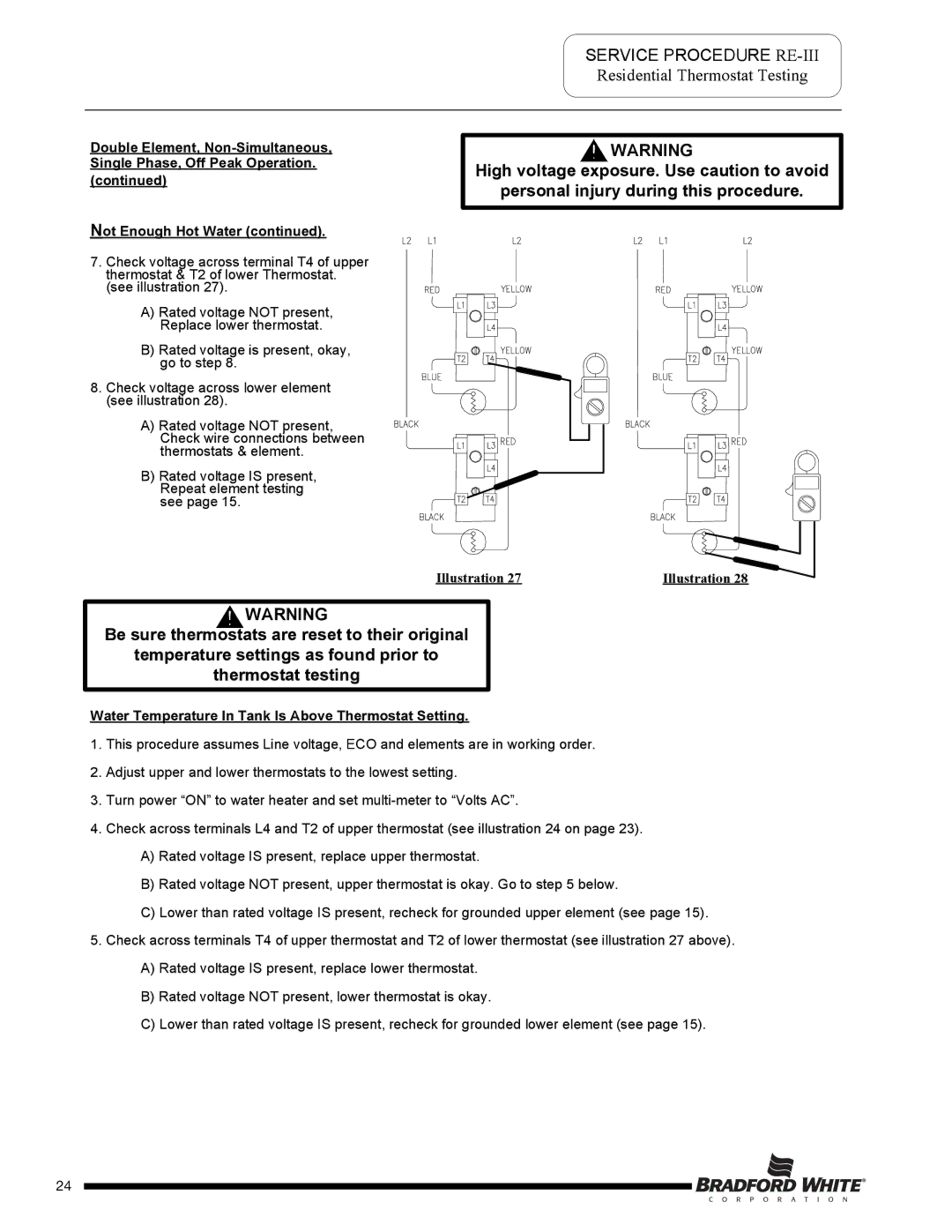 Bradford-White Corp M-2-50T6DS service manual Be sure thermo stats are reset to their original 