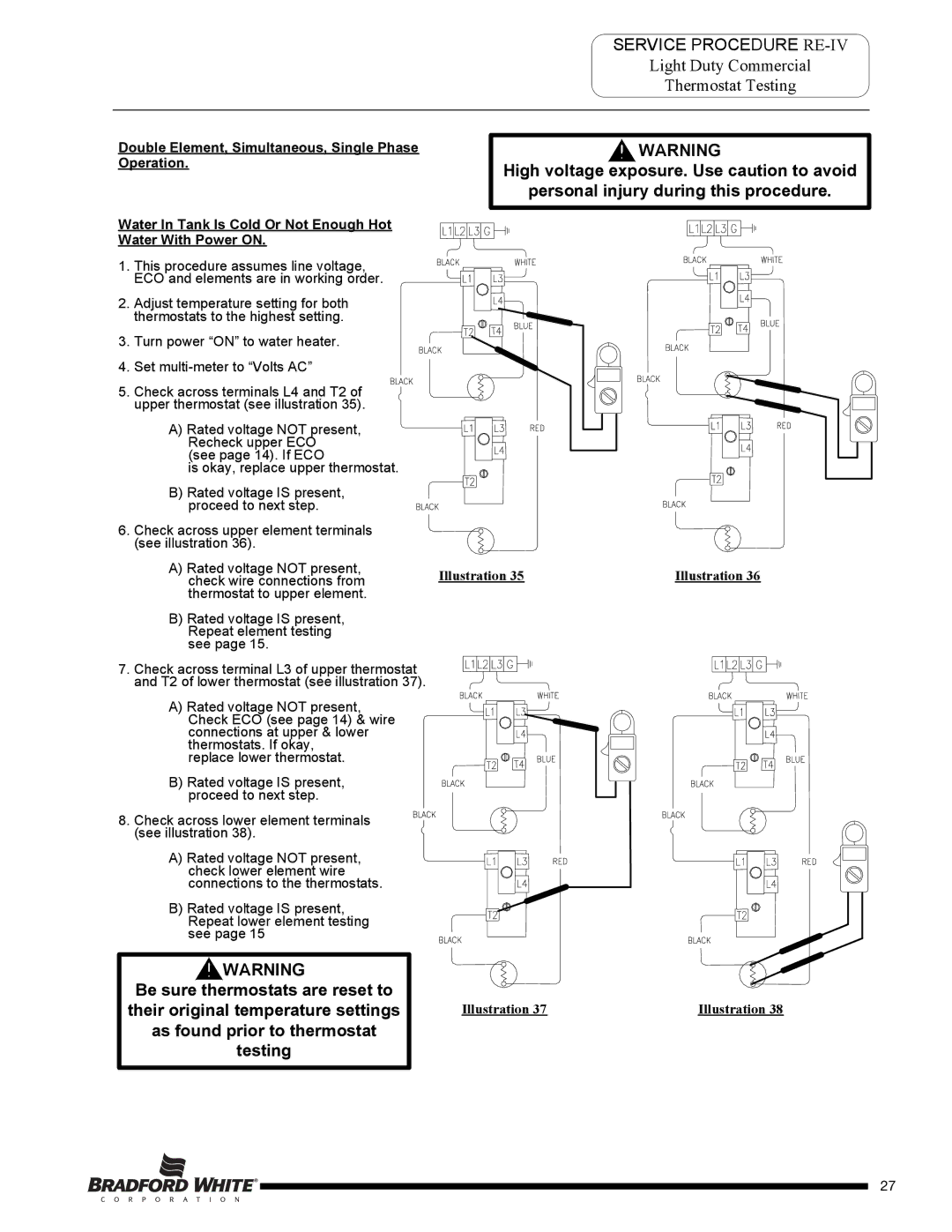 Bradford-White Corp M-2-50T6DS service manual Double Element, Simultaneous, Single Phase Operation 