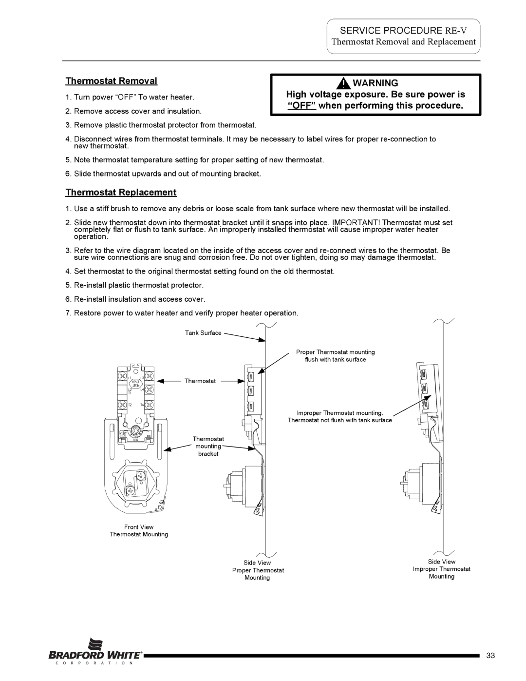 Bradford-White Corp M-2-50T6DS service manual Service Procedure RE-V, Thermostat Removal 