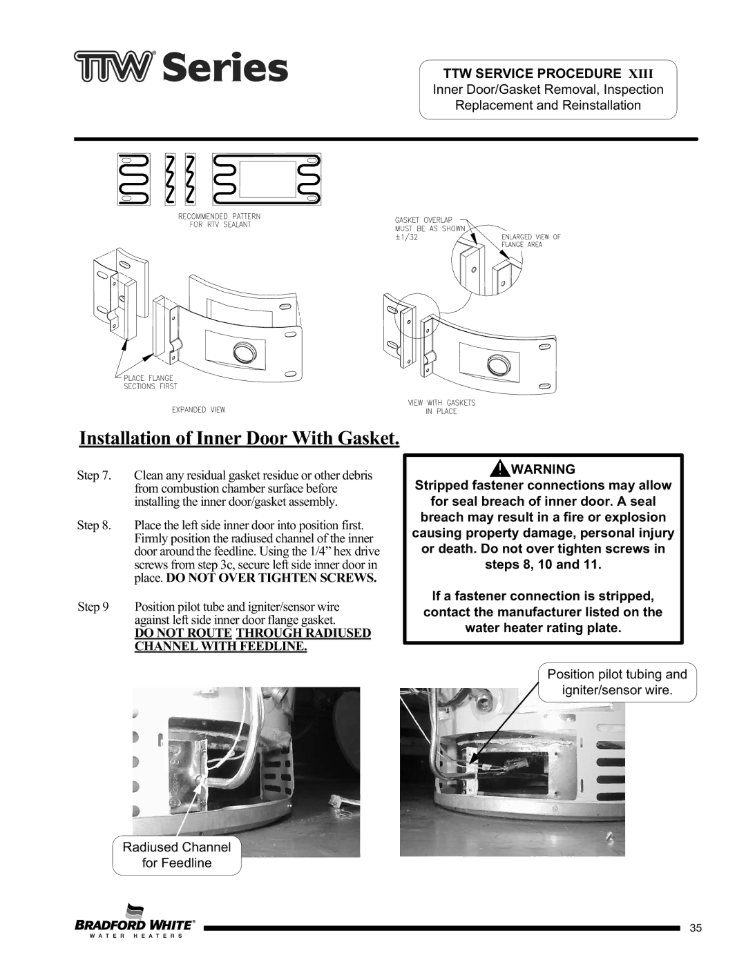 Bradford-White Corp M1TW50S*F, M4TW60T*F, M2TW50T*F, M4TW50T*F, M2TW65T*F, M1TW40S*F Installation of Inner Door With Gasket 