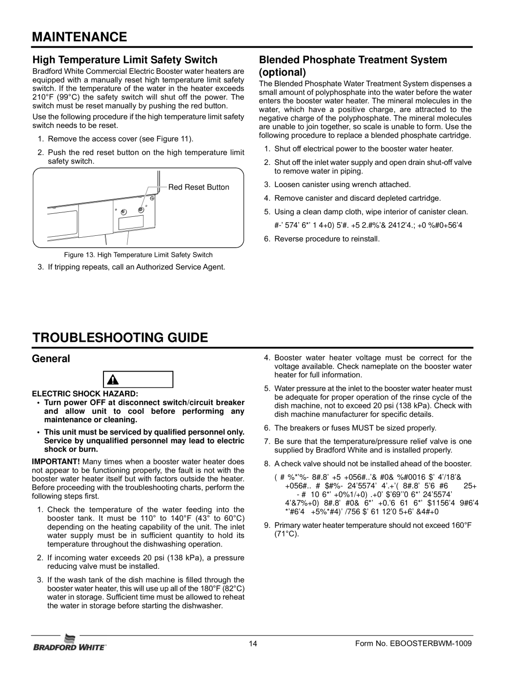 Bradford-White Corp 07.05.228.00 Troubleshooting Guide, Optional, Service by unqualified personnel may lead to electric 