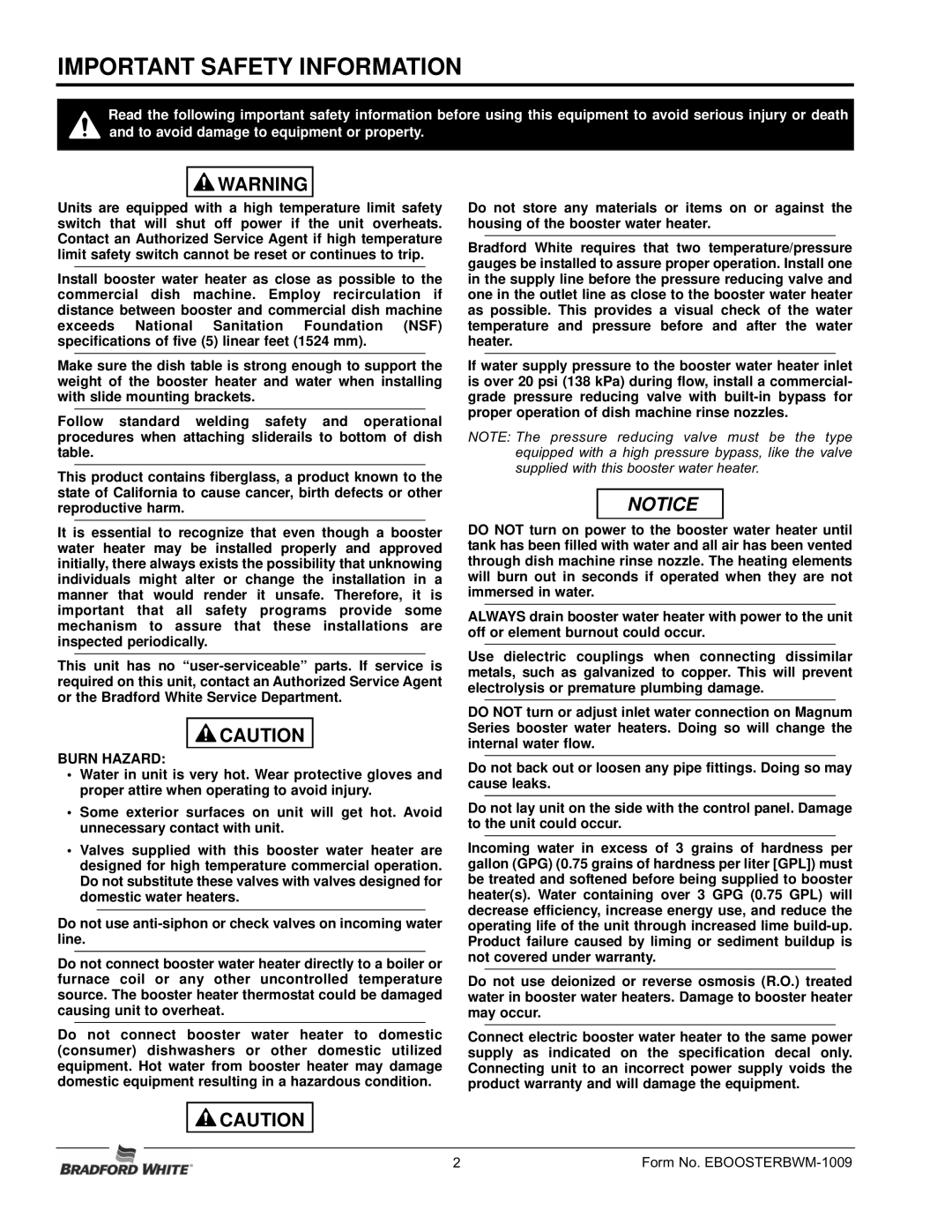 Bradford-White Corp 07.05.228.00, MAGNUM Series Commercial Electric Booster manual Important Safety Information 