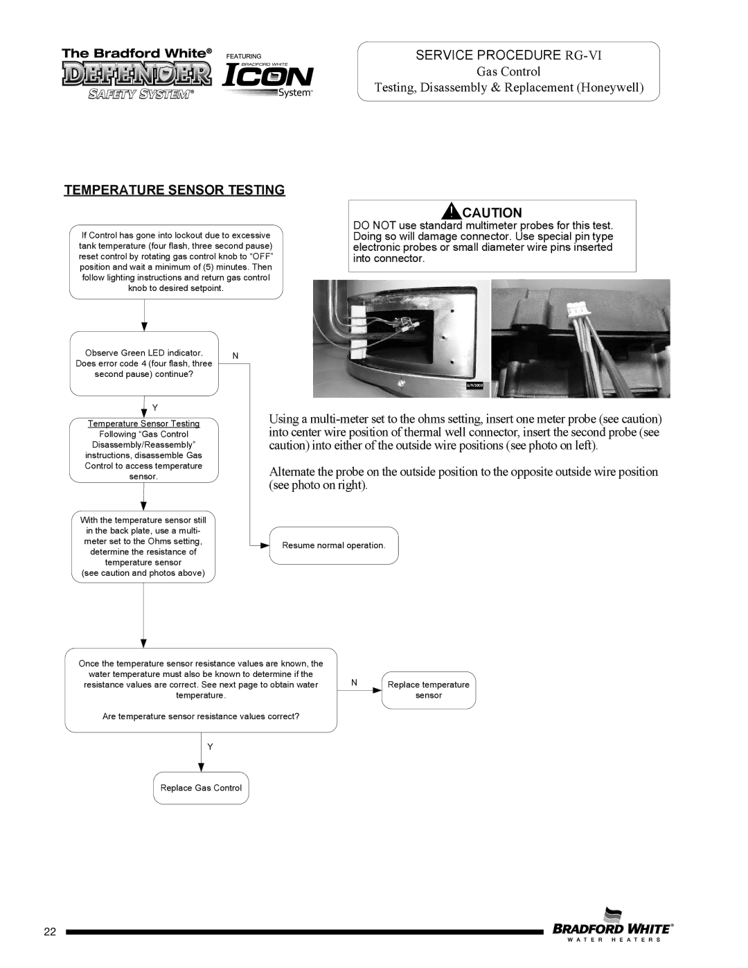 Bradford-White Corp MI30T*F service manual Defender, Temperature Sensor Testing 