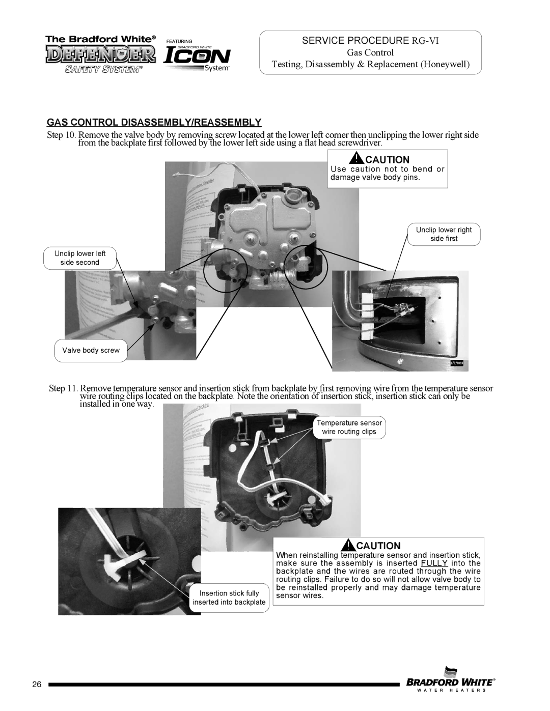 Bradford-White Corp MI30T*F service manual Use caution not to bend or damage valve body pins 