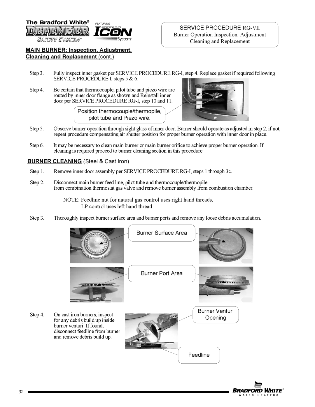 Bradford-White Corp MI30T*F service manual Position thermocouple/thermopile Pilot tube and Piezo wire 