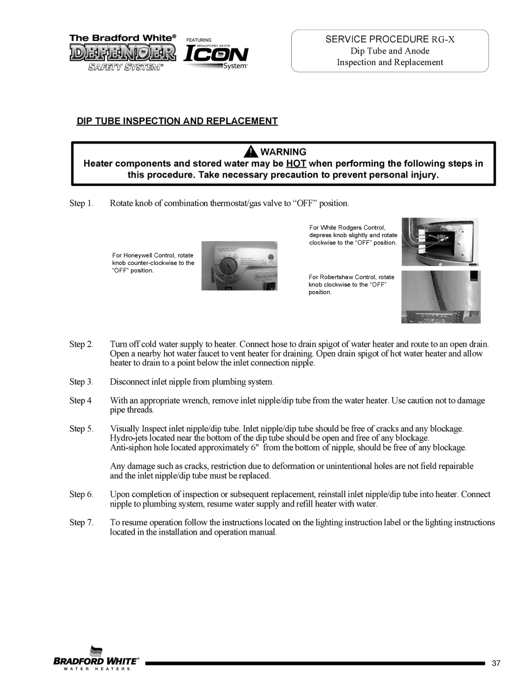 Bradford-White Corp MI30T*F service manual DIP Tube Inspection and Replacement 