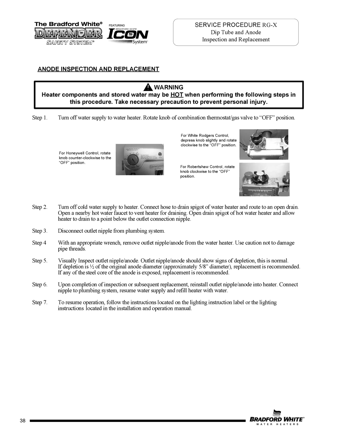 Bradford-White Corp MI30T*F service manual Anode Inspection and Replacement 