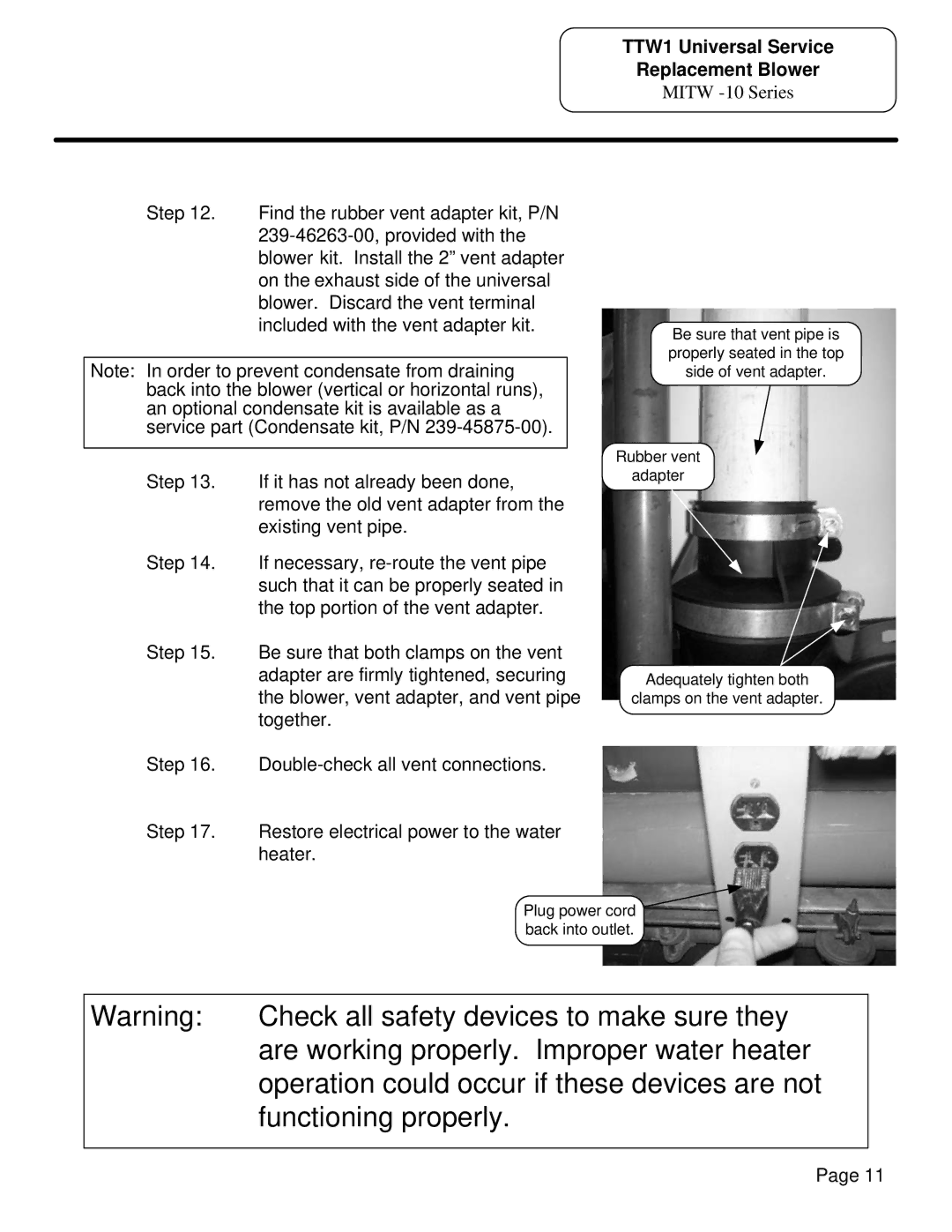 Bradford-White Corp MITW -12 / -15, MITW -10 manual Check all safety devices to make sure they 