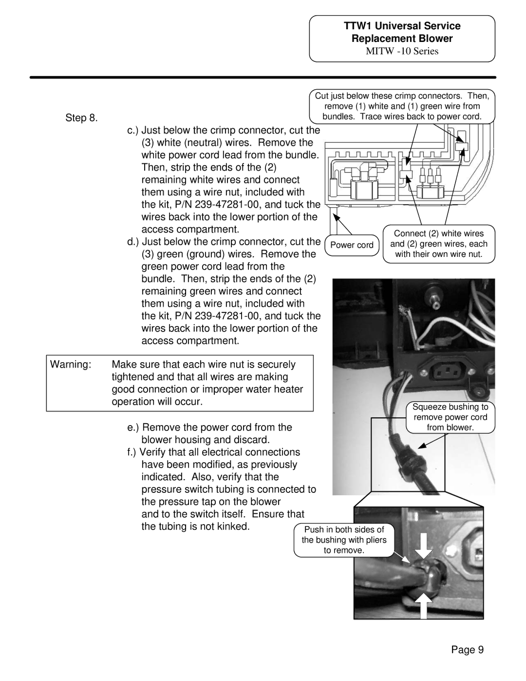 Bradford-White Corp MITW -12 / -15, MITW -10 manual Just below the crimp connector, cut 